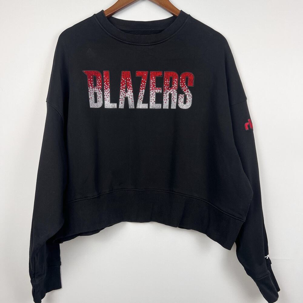 Pro Standard NBA Blazers Black Rhinestone Logo Crop Crewneck Sweatshirt Sz M